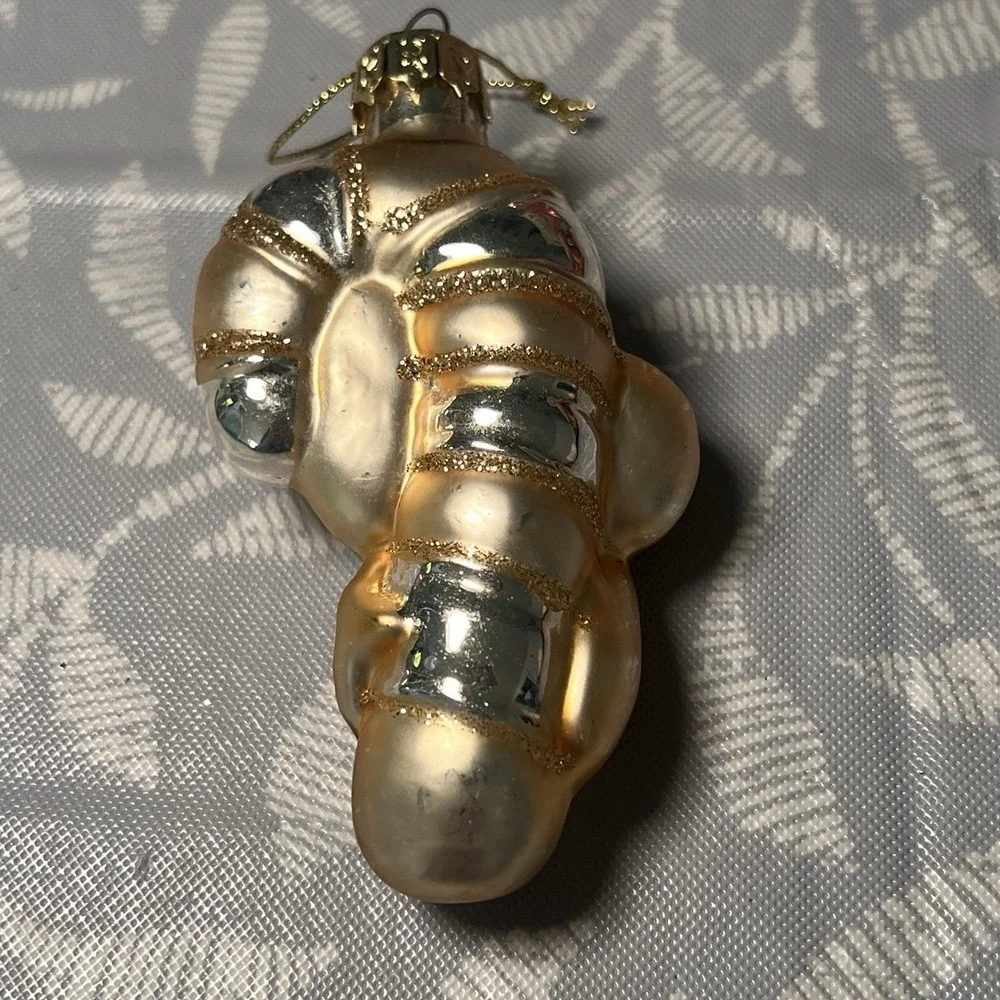 GLASS CANDY CANE GOLD BOW 3